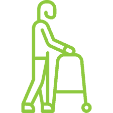 GaitBetter's green icon for geriatric showing a man walking with a walker
